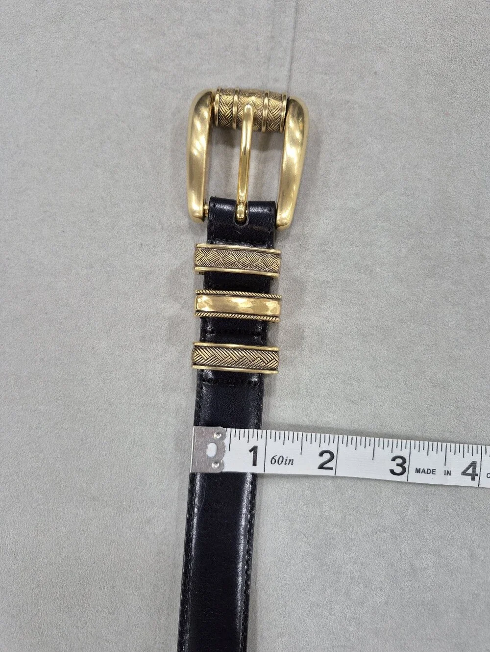 Vtg 90s Brighton belt women's small black leather antiqued gold chunky buckle